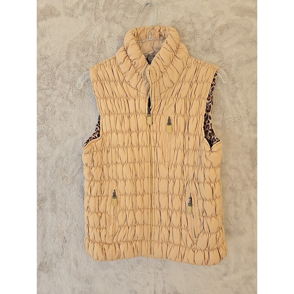 Essentials by Milano Womens XL Quilted‎ Vest Tan Puffer Animal print